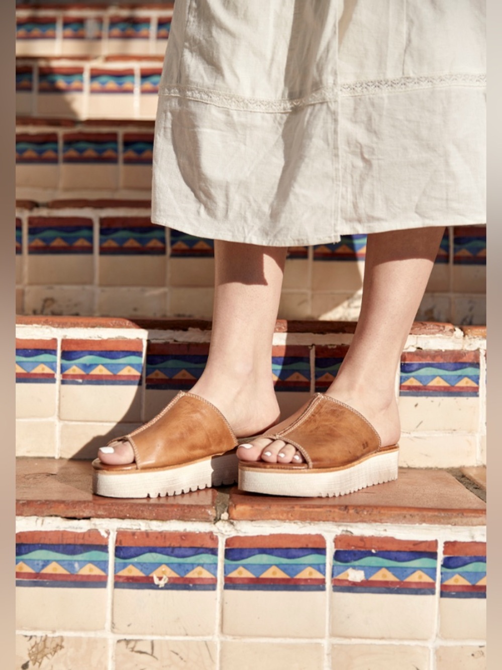 BED|STÜ Sandals Women’s 8 Fairlee II Brown Leather Slide Chunky Lug Sole